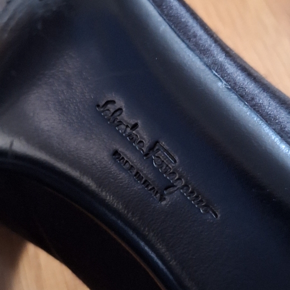 Salvatore Ferragamo "Societe" Black Satin Peep Toe Pumps - Size 11 B - Picture 13 of 15